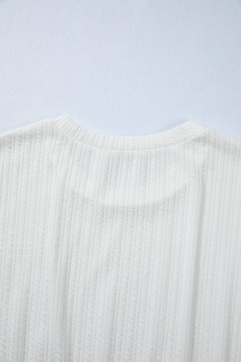 Textured Drop Shoulder Crew Neck Peplum Hem Top