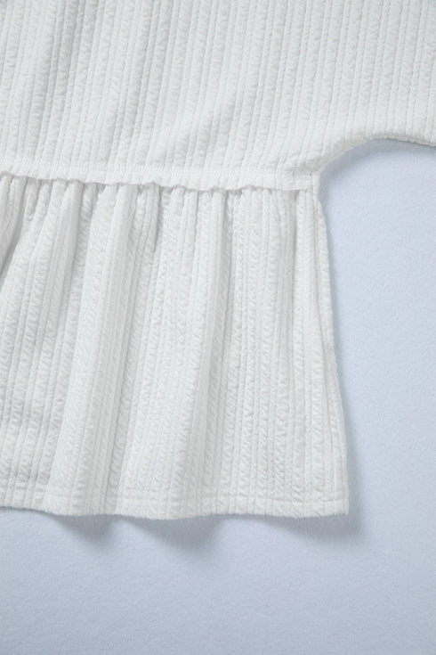 Textured Drop Shoulder Crew Neck Peplum Hem Top
