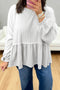 Textured Drop Shoulder Crew Neck Peplum Hem Top