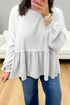 Textured Drop Shoulder Crew Neck Peplum Hem Top