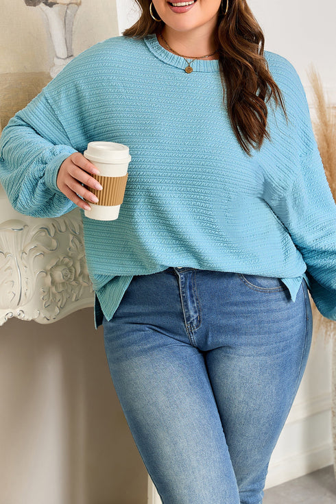 Textured Drop Shoulder Knit Long Sleeve Top
