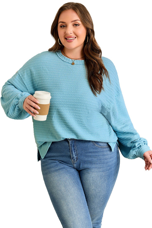 Textured Drop Shoulder Knit Long Sleeve Top