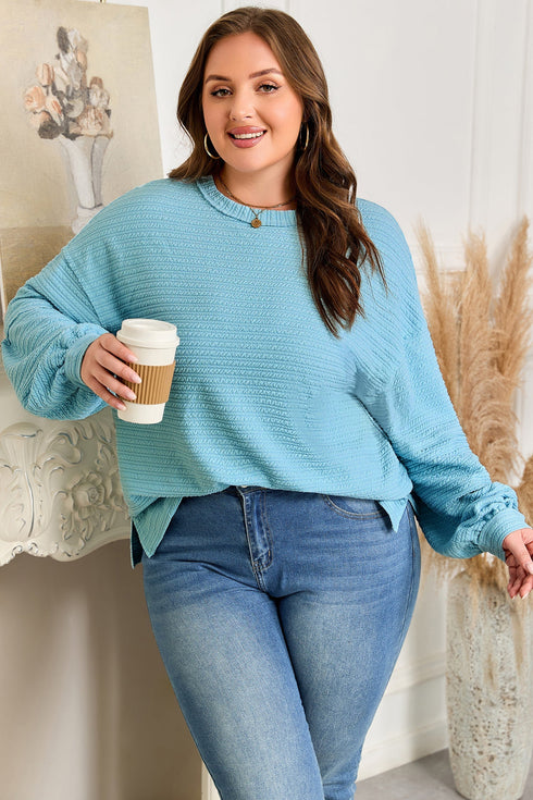 Textured Drop Shoulder Knit Long Sleeve Top