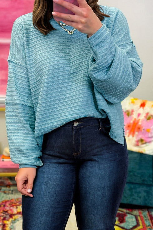 Textured Drop Shoulder Knit Long Sleeve Top