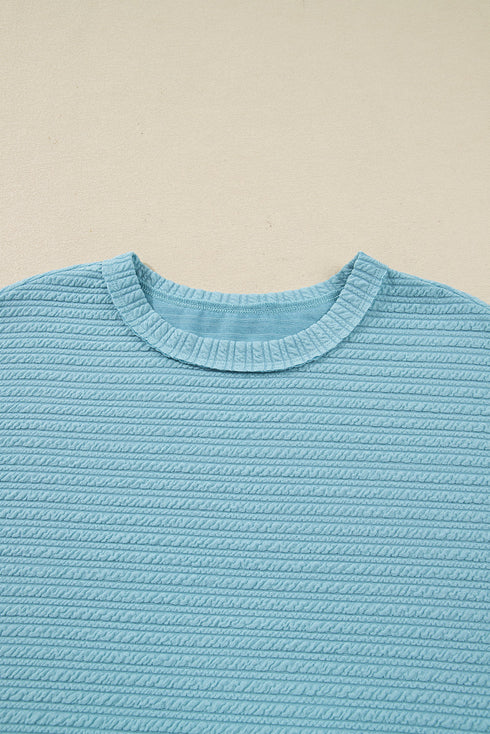 Textured Drop Shoulder Relaxed Knit Long Sleeve Top