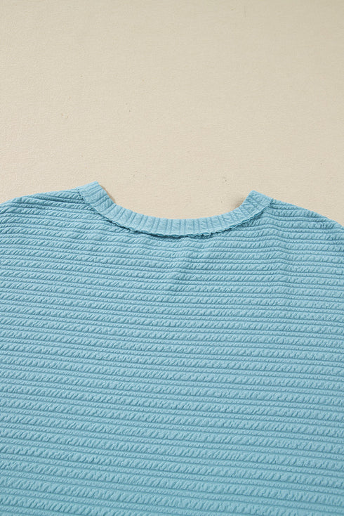 Textured Drop Shoulder Relaxed Knit Long Sleeve Top