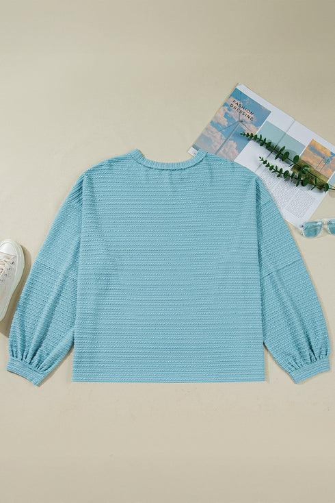 Textured Drop Shoulder Relaxed Knit Long Sleeve Top