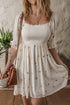 Textured Embroidered Flower Smocked Bust Puff Sleeve Mini Dress