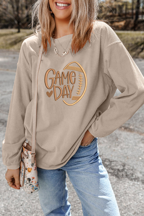 Textured Embroidered Game Day Graphic Corduroy Pullover