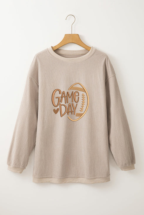 Textured Embroidered Game Day Graphic Corduroy Pullover
