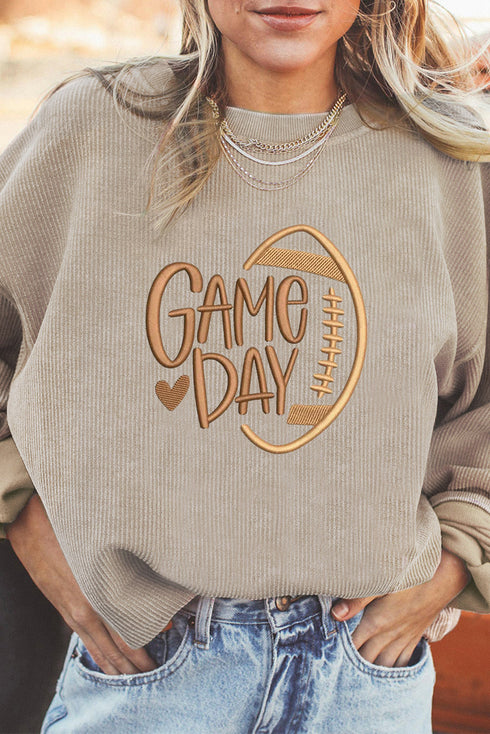 Textured Embroidered Game Day Graphic Corduroy Pullover