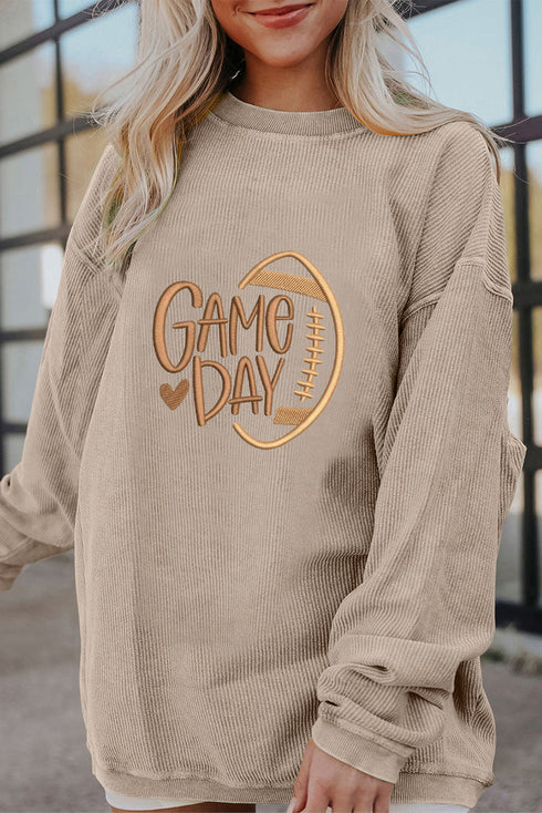Textured Embroidered Game Day Graphic Corduroy Pullover