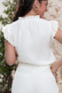 Textured Embroidered Ruffle Trim Flutter Sleeve Blouse