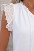 Textured Embroidered Ruffle Trim Flutter Sleeve Blouse