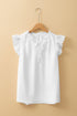 Textured Embroidered Ruffle Trim Flutter Sleeve Blouse