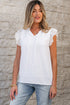 Textured Embroidered Ruffle Trim Flutter Sleeve Blouse