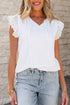 Textured Embroidered Ruffle Trim Flutter Sleeve Blouse