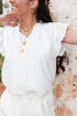 Textured Embroidered Ruffle Trim Flutter Sleeve Blouse