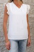 Textured Embroidered Ruffle Trim Flutter Sleeve Blouse