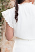Textured Embroidered Ruffle Trim Flutter Sleeve Blouse