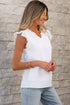 Textured Embroidered Ruffle Trim Flutter Sleeve Blouse
