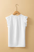 Textured Embroidered Ruffle Trim Flutter Sleeve Blouse