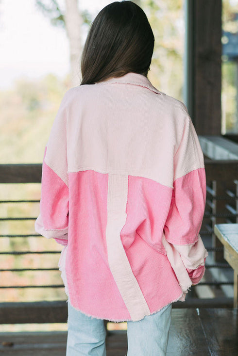 Textured Exposed Seam Patchwork Cotton Corduroy Jacket