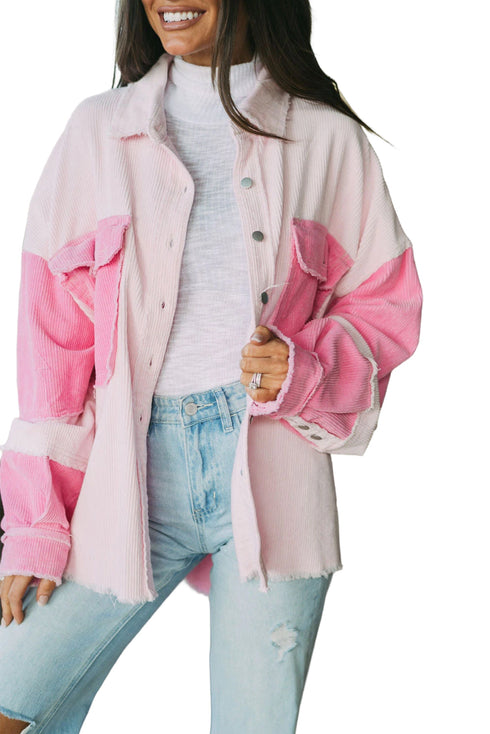 Textured Exposed Seam Patchwork Cotton Corduroy Jacket
