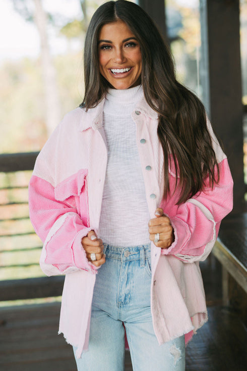 Textured Exposed Seam Patchwork Cotton Corduroy Jacket