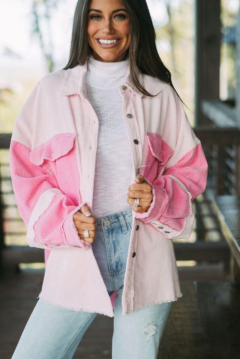 Textured Exposed Seam Patchwork Cotton Corduroy Jacket