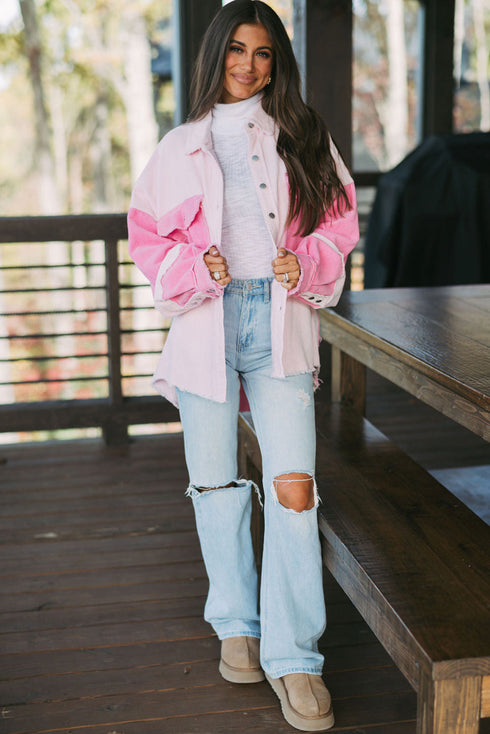 Textured Exposed Seam Patchwork Cotton Corduroy Jacket