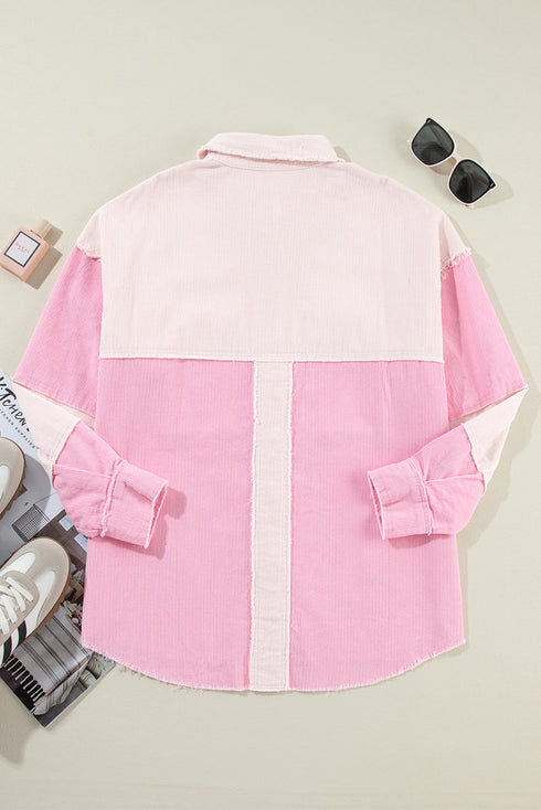 Textured Exposed Seam Patchwork Cotton Corduroy Jacket