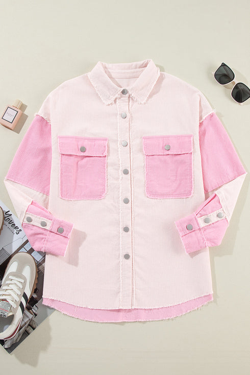 Textured Exposed Seam Patchwork Cotton Corduroy Jacket