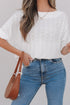 Textured Eyelet Boat Neck Short Sleeve Tee
