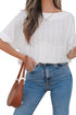 Textured Eyelet Boat Neck Short Sleeve Tee
