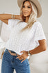 Textured Eyelet Boat Neck Short Sleeve Tee