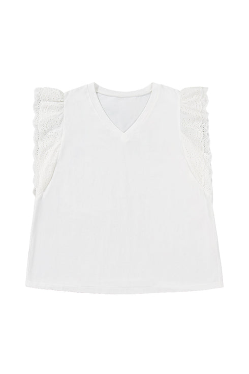 Textured Eyelet Crochet Spliced Short Sleeve Tee