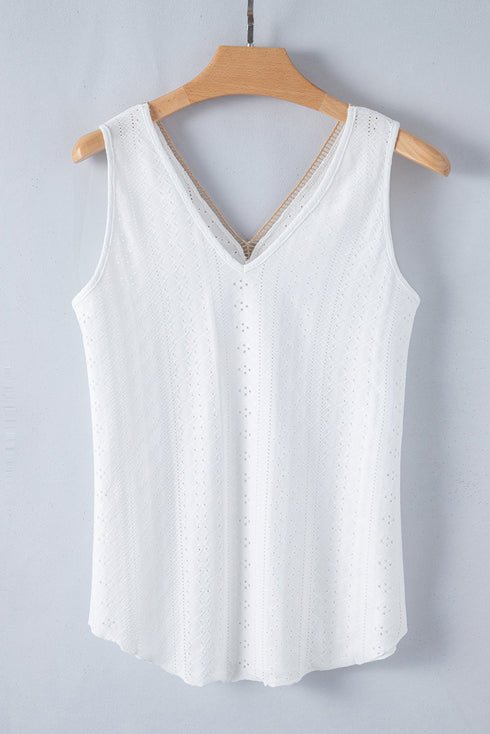 Textured Eyelet Lace Trim V Neck Tank