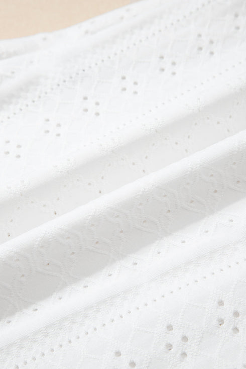Textured Eyelet Lace Trim V Neck Tank