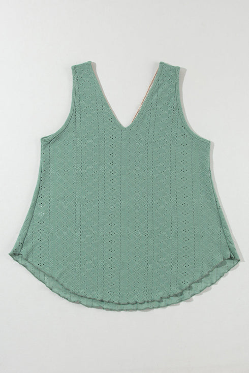 Textured Eyelet Lace Trim V Neck Tank