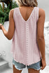 Textured Eyelet Lace Trim V Neck Tank