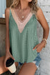 Textured Eyelet Lace Trim V Neck Tank
