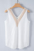 Textured Eyelet Lace Trim V Neck Tank