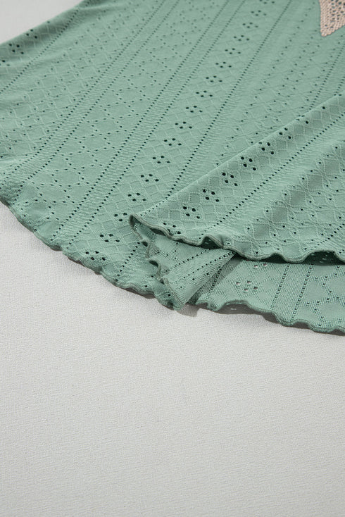 Textured Eyelet Lace Trim V Neck Tank