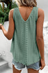 Textured Eyelet Lace Trim V Neck Tank