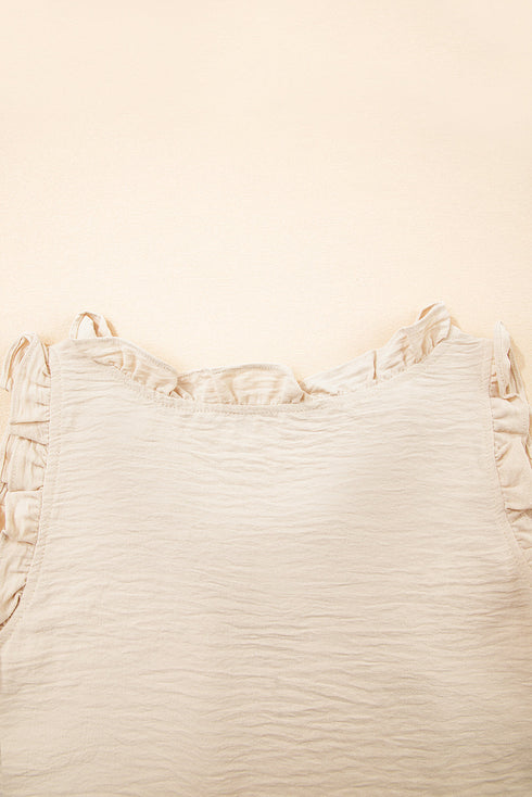 Textured Fabric Ruffle Trim V Neck Sleeveless Tank Top