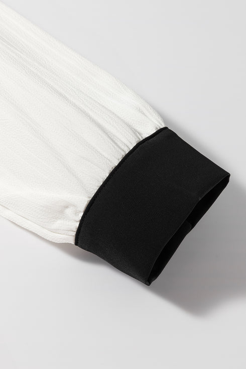 Textured Fabric V Neck Long Sleeve Blouse