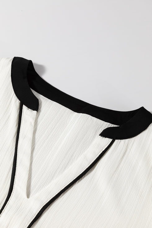 Textured Fabric V Neck Long Sleeve Blouse