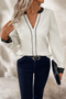 Textured Fabric V Neck Long Sleeve Blouse