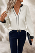 Textured Fabric V Neck Long Sleeve Blouse